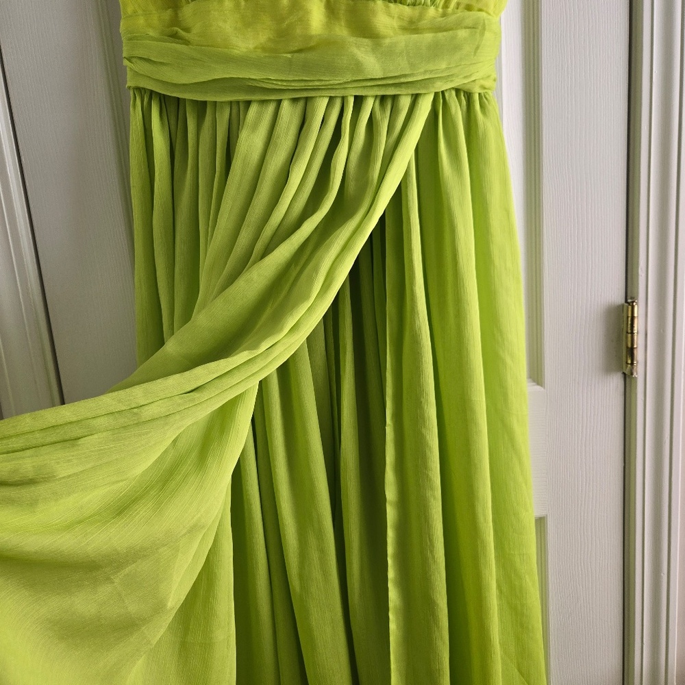 Miss Circle Valley Of Angels Lime Chiffon Pleated High Slit Maxi Dress - Picture 4 of 12